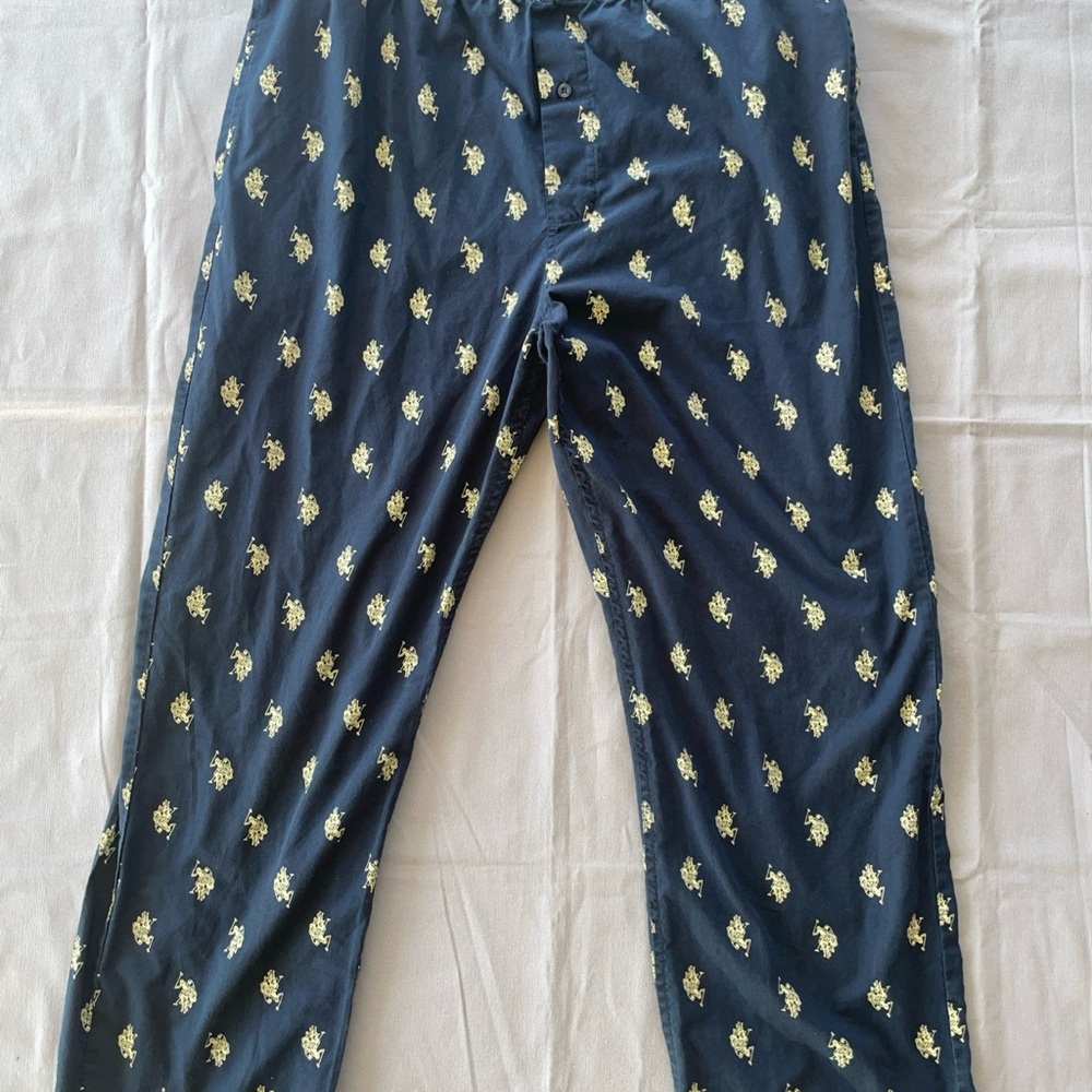 US POLO ASS. Pajama Pants Navy Blue Pony Logo Print Mens L Sleepwear READ